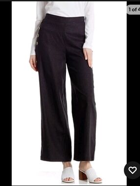 Eci Sailor Pull On Black Linen Blend Wide Leg Pants Womens M Summer Breathable